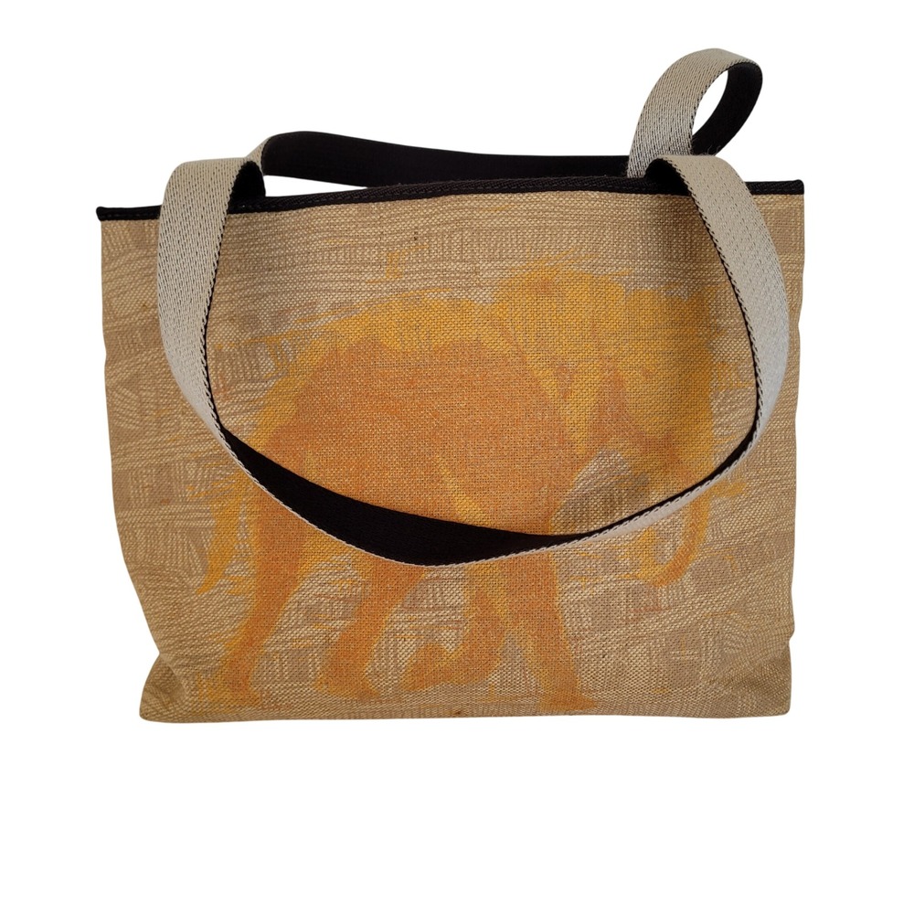 Hunting World Italy Elephant Print Canvas Tote Bag Tan Orange Made in Italy